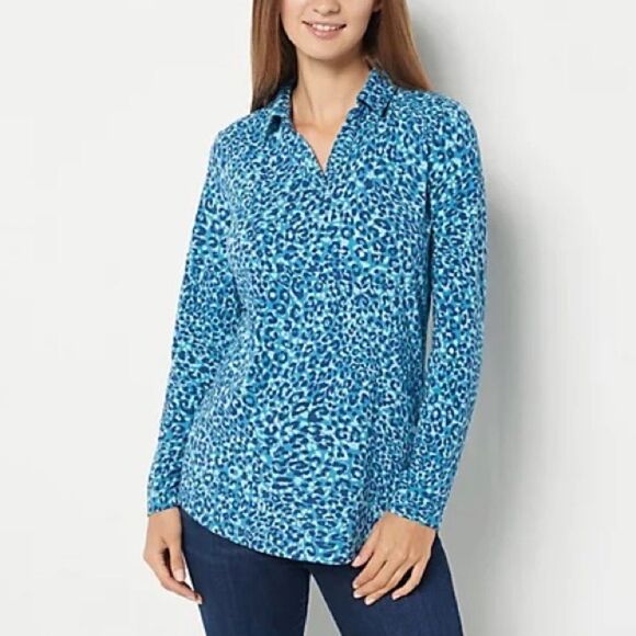 Isaac Mizrahi Live! Printed Split-Neck Collared - Picture 1 of 7